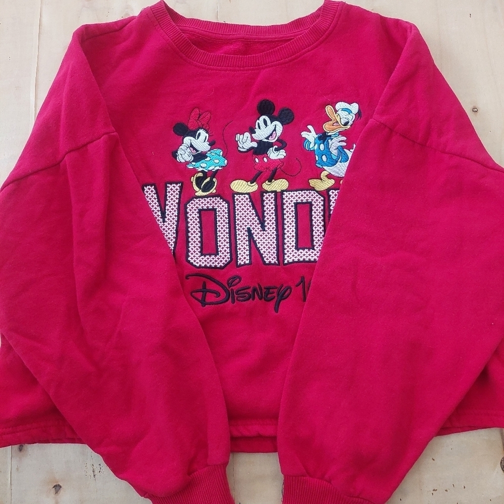 Cropped Disney SWEATSHIRT "Wonder" 100 Years Mickey Junior Sz 15-17. (A) - Picture 3 of 5